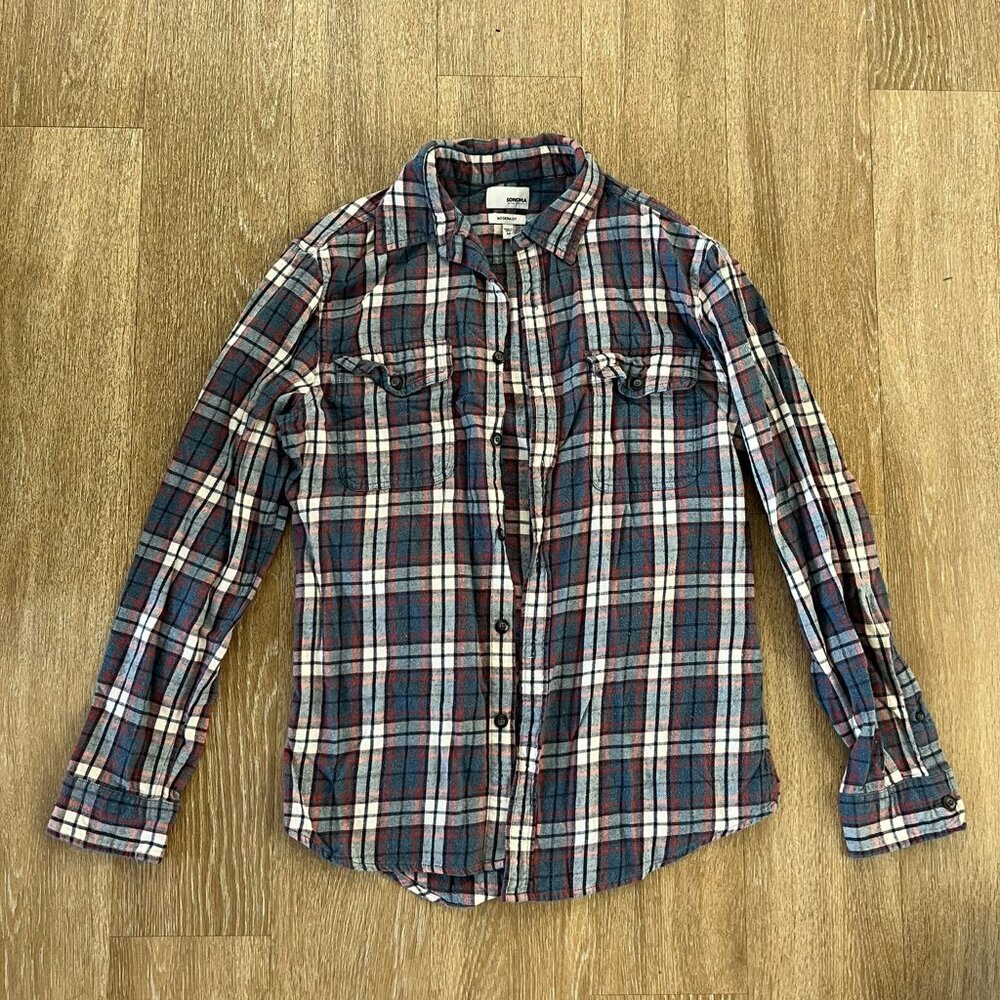 Sonoma Men's Modern Fit Blue & Red Flannel - Medium